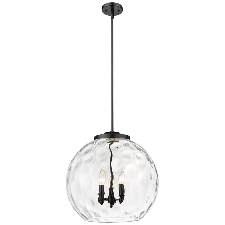 Image 1 Athens 18" 3-Light Matte Black Pendant w/ Clear Water Glass Shade
