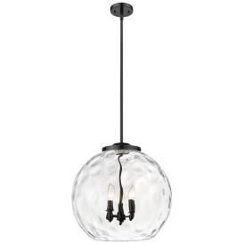 Athens 18" 3-Light Matte Black Pendant w/ Clear Water Glass Shade Athens 18" 3-Light Matte Black Pendant w/ Clear Water Glass Shade