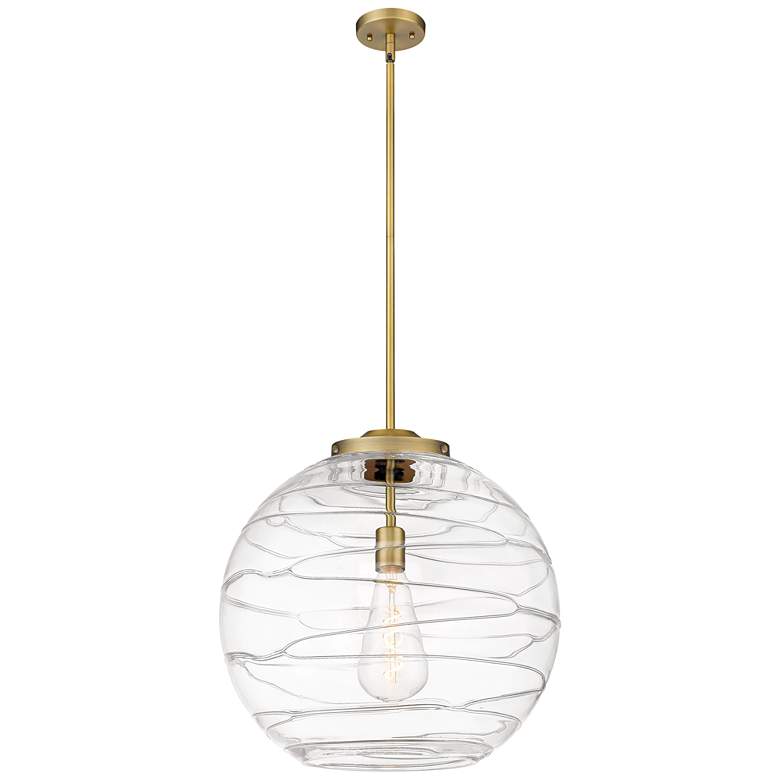 Image 1 Athens 18" Brushed Brass Pendant w/ Clear Deco Swirl Shade