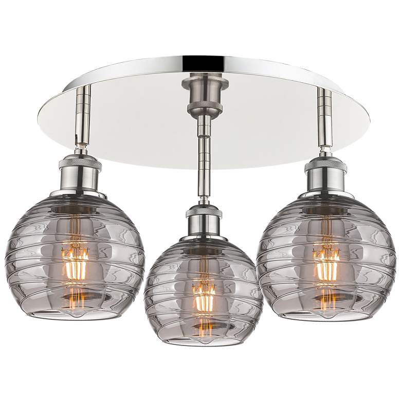 Image 1 Athens 18"W 3-Light Polished Nickel Flush Mount w/ Smoke Swirl Shade
