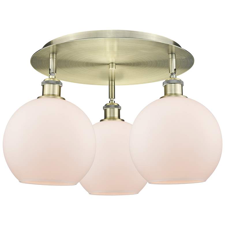 Image 1 Athens 19.75" Wide 3 Light Antique Brass Flush Mount With Matte White