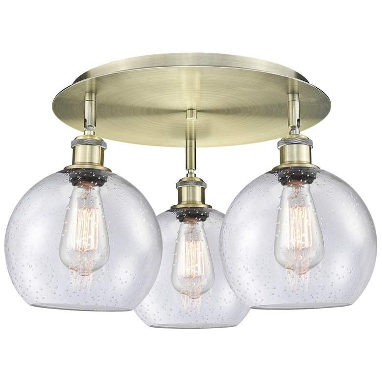 Image 1 Athens 19.75" Wide 3 Light Antique Brass Flush Mount With Seedy Glass