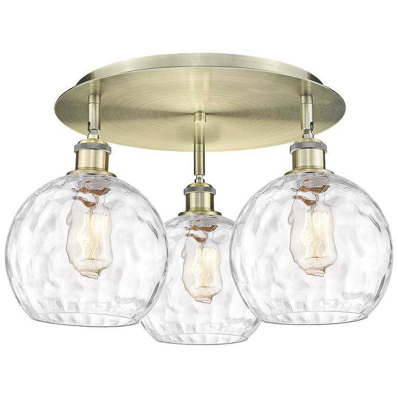 Image 1 Athens 19.75" Wide 3 Light Antique Brass Flush Mount With Water Glass