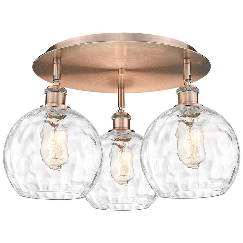 Image 1 Athens 19.75" Wide 3 Light Antique Copper Flush Mount w/ Water Glass S