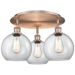 Athens 19.75&quot; Wide 3 Light Antique Copper Flush Mount With Clear Shade