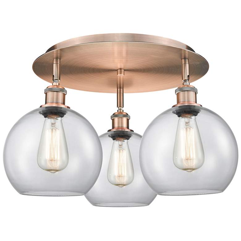 Image 1 Athens 19.75" Wide 3 Light Antique Copper Flush Mount With Clear Shade
