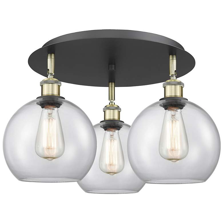 Image 1 Athens 19.75" Wide 3 Light Black Antique Brass Flush Mount With Clear