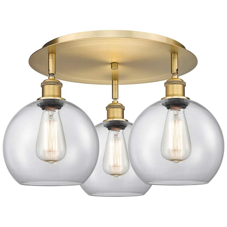 Image 1 Athens 19.75" Wide 3 Light Brushed Brass Flush Mount With Clear Glass
