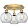 Athens 19.75" Wide 3 Light Brushed Brass Flush Mount With Clear Glass