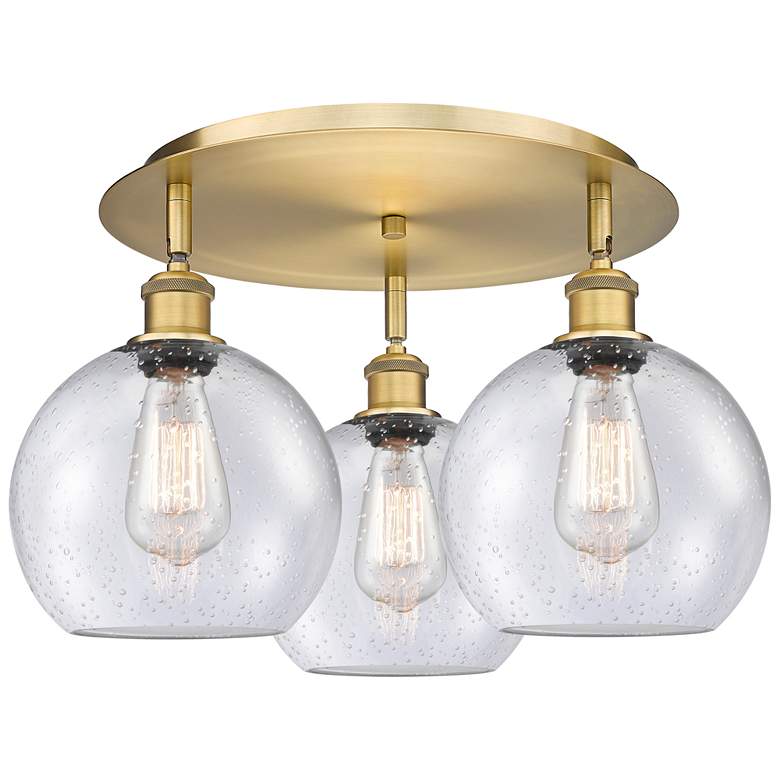 Image 1 Athens 19.75" Wide 3 Light Brushed Brass Flush Mount With Seedy Glass