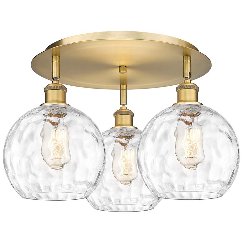 Image 1 Athens 19.75" Wide 3 Light Brushed Brass Flush Mount With Water Glass