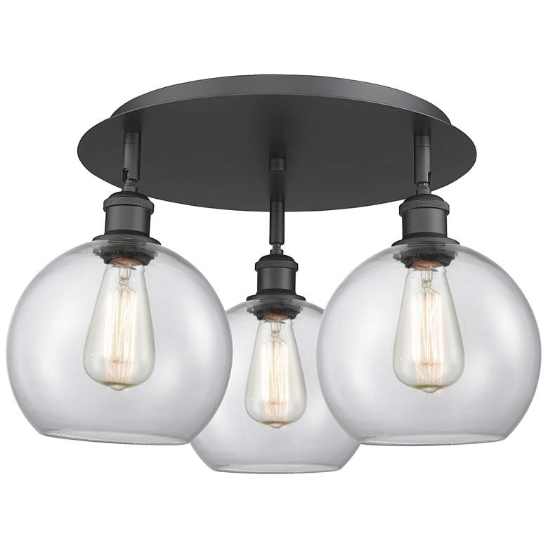 Image 1 Athens 19.75" Wide 3 Light Matte Black Flush Mount With Clear Glass Sh