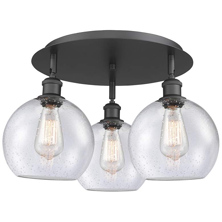 Image 1 Athens 19.75" Wide 3 Light Matte Black Flush Mount With Seedy Glass Sh