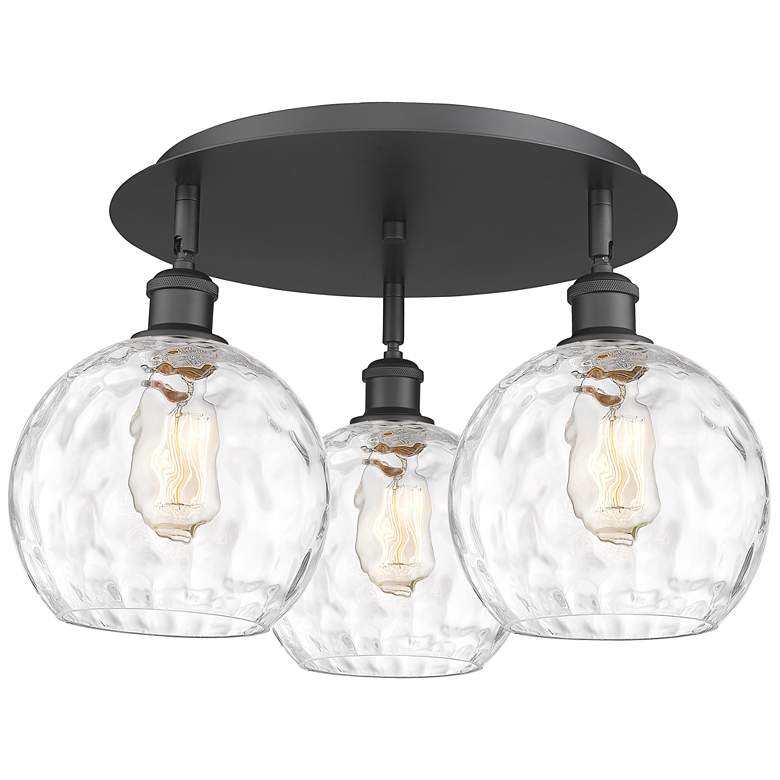 Image 1 Athens 19.75" Wide 3 Light Matte Black Flush Mount With Water Glass Sh