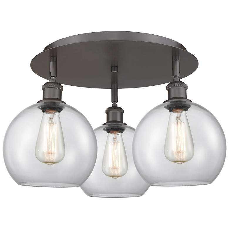 Image 1 Athens 19.75" Wide 3 Light Oil Rubbed Bronze Flush Mount With Clear Sh