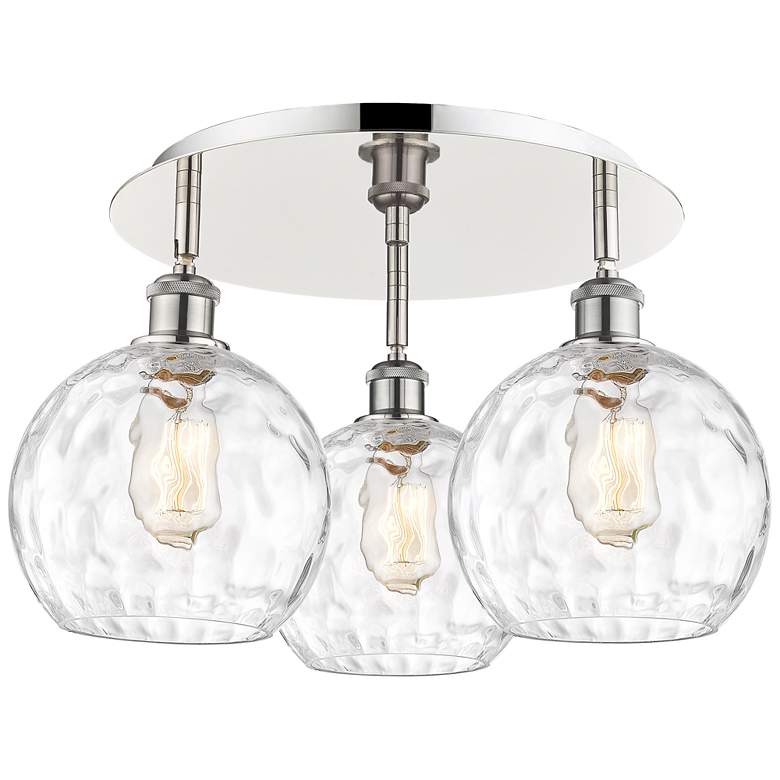 Image 1 Athens 19.75" Wide 3 Light Polished Nickel Flush Mount w/ Water Glass