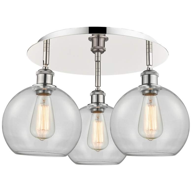 Image 1 Athens 19.75" Wide 3 Light Polished Nickel Flush Mount With Clear Shad