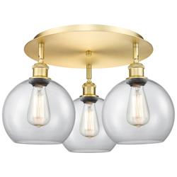 Athens 19.75&quot; Wide 3 Light Satin Gold Flush Mount With Clear Glass Sha