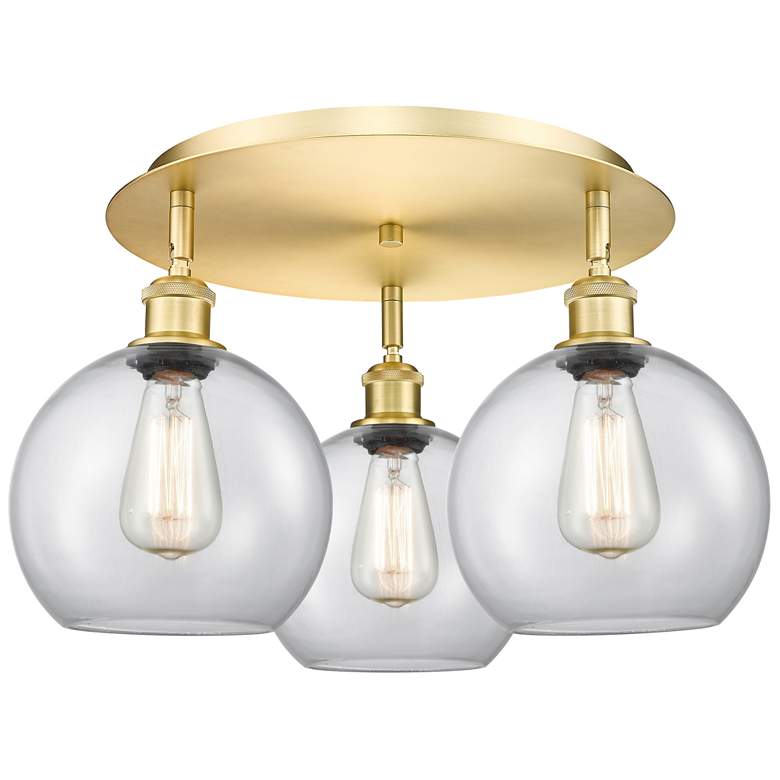 Image 1 Athens 19.75" Wide 3 Light Satin Gold Flush Mount With Clear Glass Sha