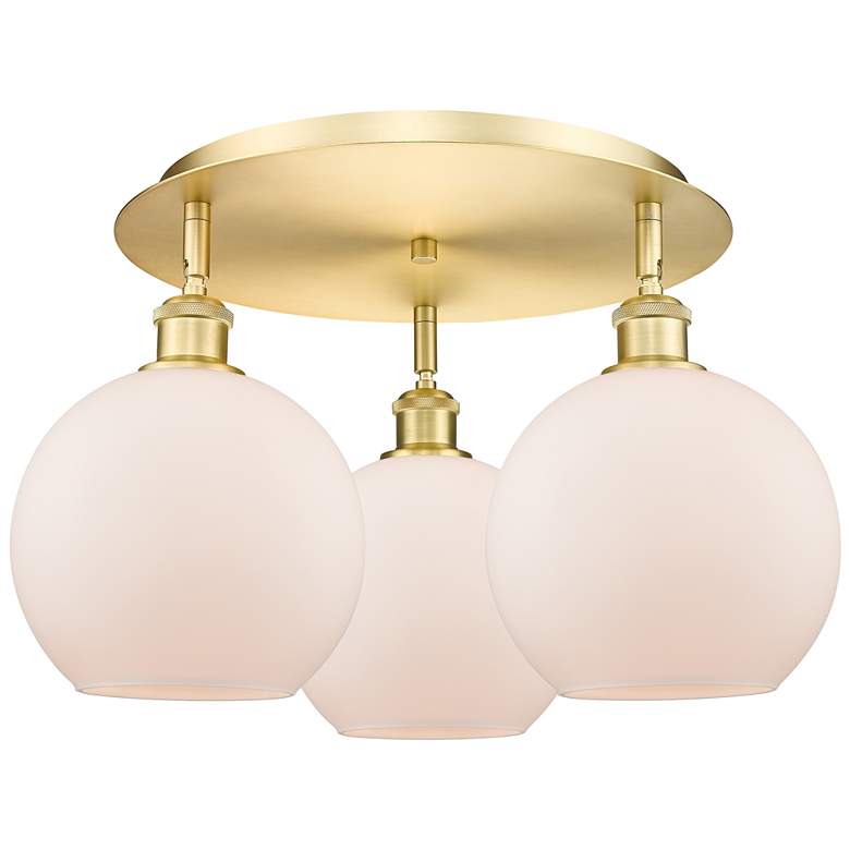 Image 1 Athens 19.75" Wide 3 Light Satin Gold Flush Mount With Matte White Sha