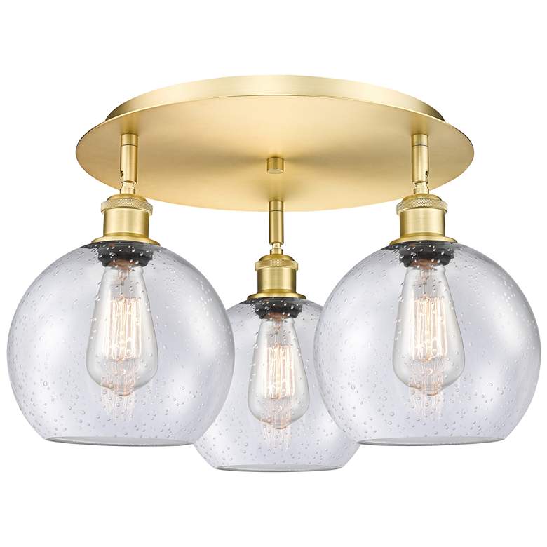 Image 1 Athens 19.75" Wide 3 Light Satin Gold Flush Mount With Seedy Glass Sha