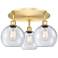 Athens 19.75" Wide 3 Light Satin Gold Flush Mount With Seedy Glass Sha