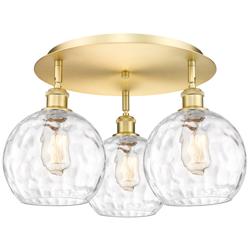 Athens 19.75&quot; Wide 3 Light Satin Gold Flush Mount With Water Glass Sha