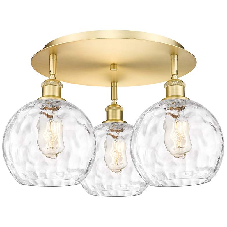 Image 1 Athens 19.75" Wide 3 Light Satin Gold Flush Mount With Water Glass Sha