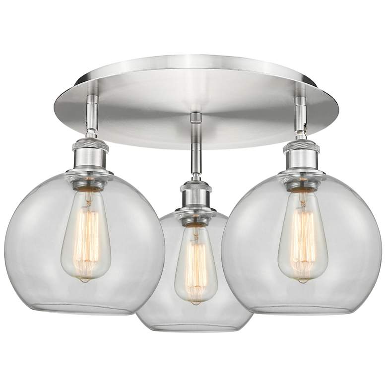 Image 1 Athens 19.75 inch Wide 3 Light Satin Nickel Flush Mount With Clear Glass S