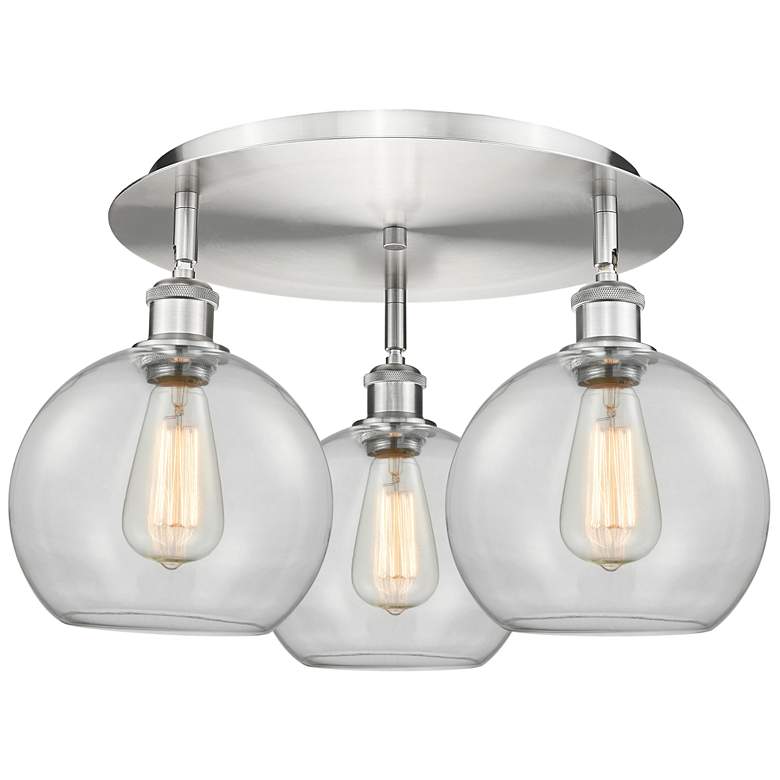 Image 1 Athens 19.75" Wide 3 Light Satin Nickel Flush Mount With Clear Glass S