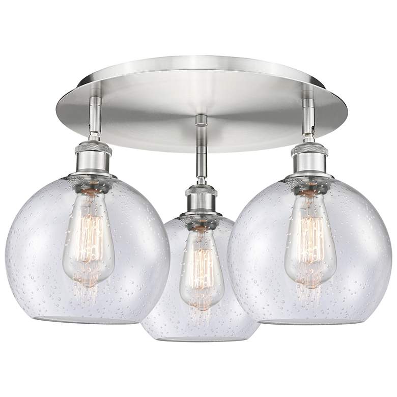 Image 1 Athens 19.75 inch Wide 3 Light Satin Nickel Flush Mount With Seedy Glass S