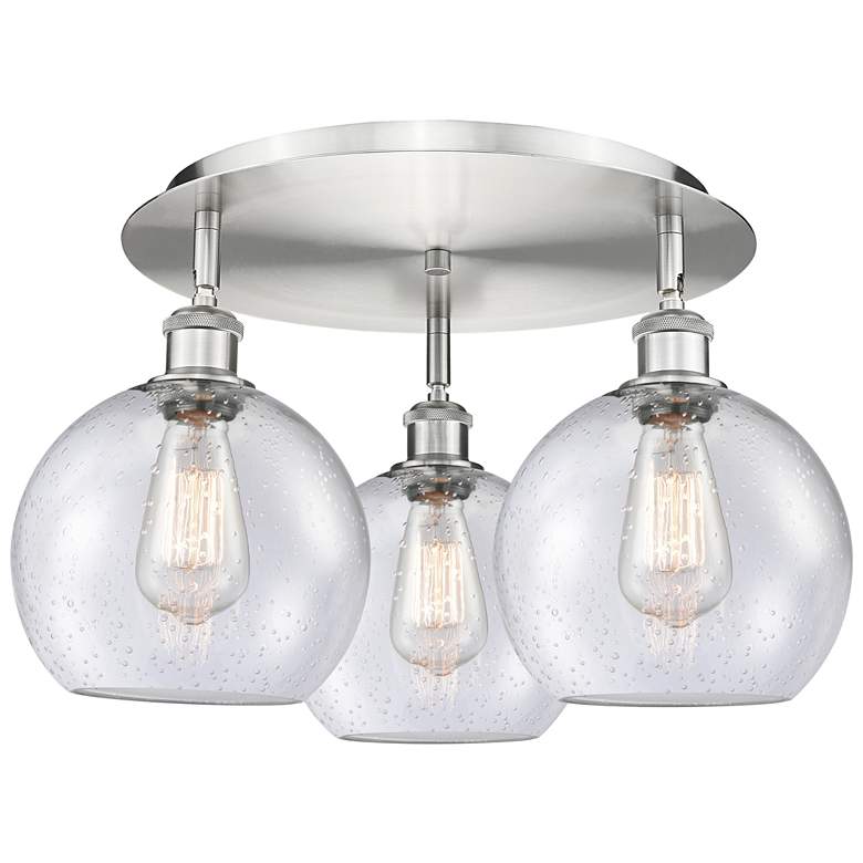 Image 1 Athens 19.75" Wide 3 Light Satin Nickel Flush Mount With Seedy Glass S