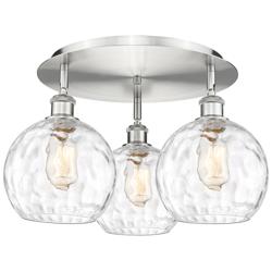 Athens 19.75&quot; Wide 3 Light Satin Nickel Flush Mount With Water Glass S