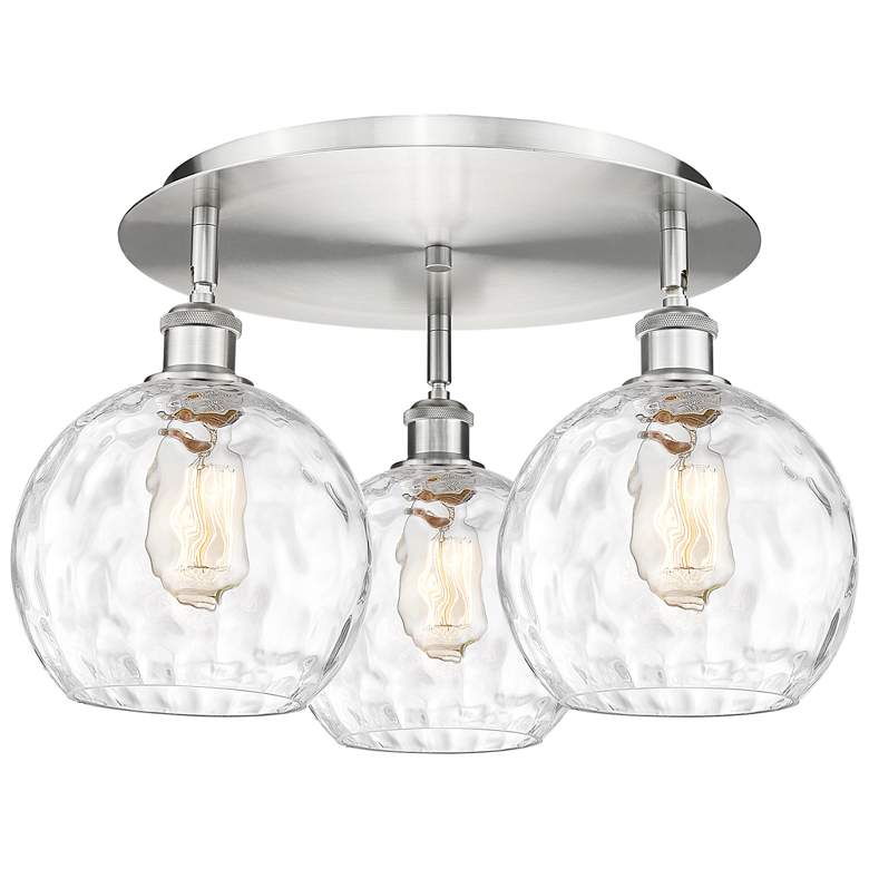 Image 1 Athens 19.75" Wide 3 Light Satin Nickel Flush Mount With Water Glass S