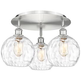 Athens 19.75" Wide 3 Light Satin Nickel Flush Mount With Water Glass S Athens 19.75" Wide 3 Light Satin Nickel Flush Mount With Water Glass S