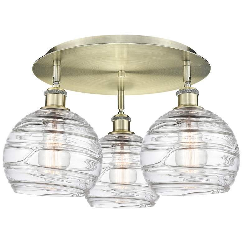 Image 1 Athens 19.75"W 3 Light Antique Brass Flush Mount With Deco Swirl Shade