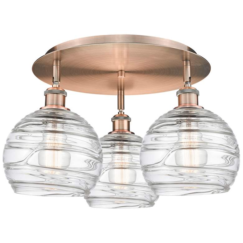 Image 1 Athens 19.75"W 3 Light Antique Copper Flush Mount With Deco Swirl Shad