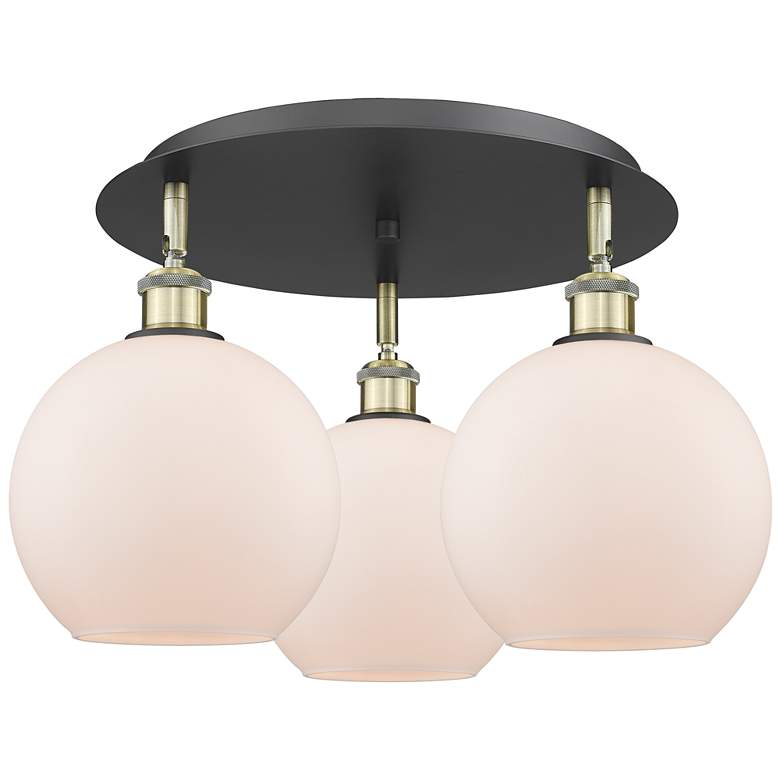 Image 1 Athens 19.75"W 3 Light Black Antique Brass Flush Mount w/ Matte White