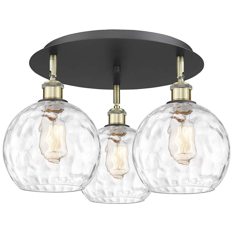 Image 1 Athens 19.75"W 3 Light Black Antique Brass Flush Mount w/ Water Glass