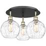 Athens 19.75"W 3 Light Black Antique Brass Flush Mount w/ Water Glass
