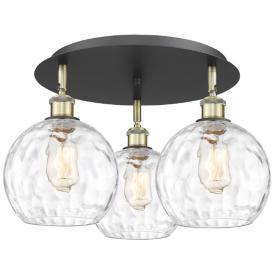 Athens 19.75"W 3 Light Black Antique Brass Flush Mount w/ Water Glass Athens 19.75"W 3 Light Black Antique Brass Flush Mount w/ Water Glass