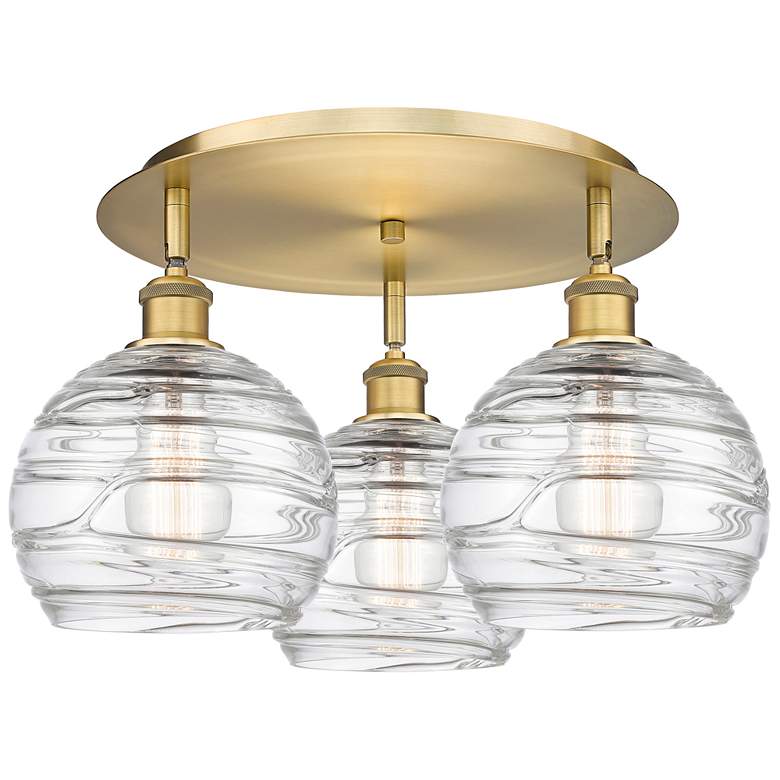 Image 1 Athens 19.75"W 3 Light Brushed Brass Flush Mount With Deco Swirl Shade