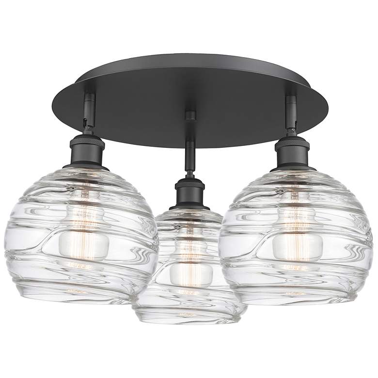 Image 1 Athens 19.75"W 3 Light Matte Black Flush Mount With Deco Swirl Glass S