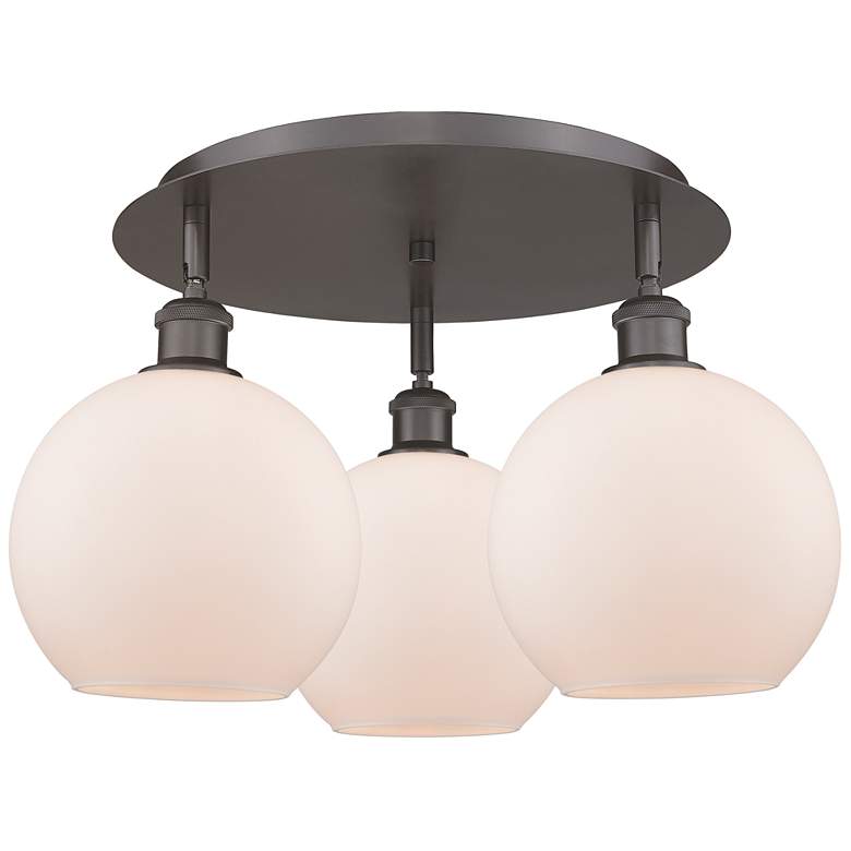 Image 1 Athens 19.75"W 3 Light Oil Rubbed Bronze Flush Mount w/ Matte White Sh