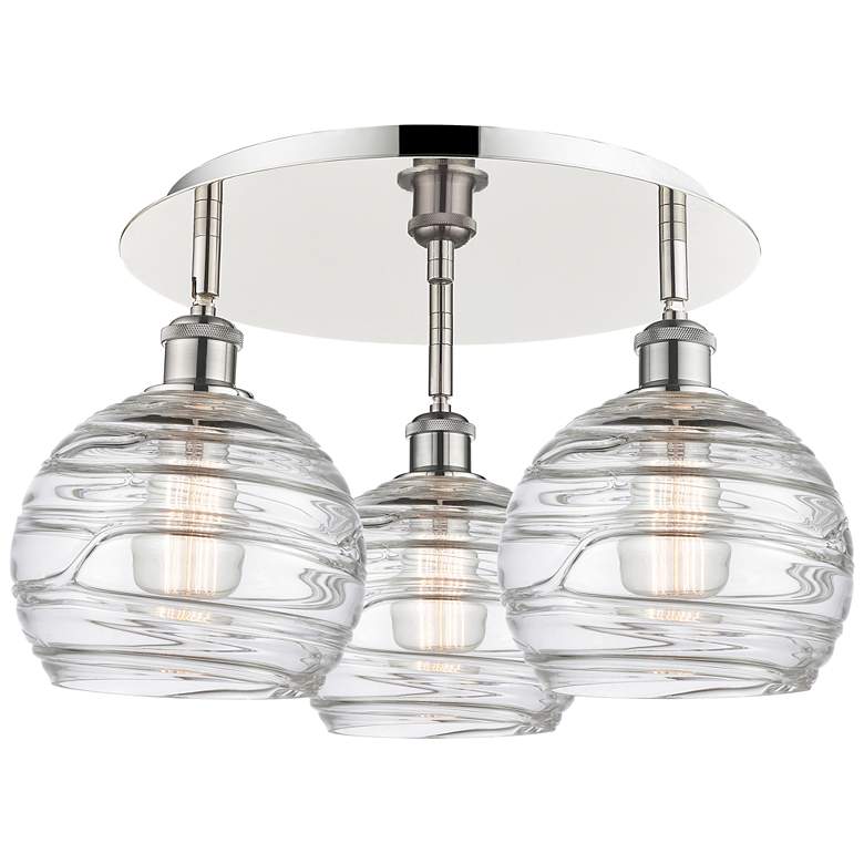 Image 1 Athens 19.75"W 3 Light Polished Nickel Flush Mount With Deco Swirl Sha