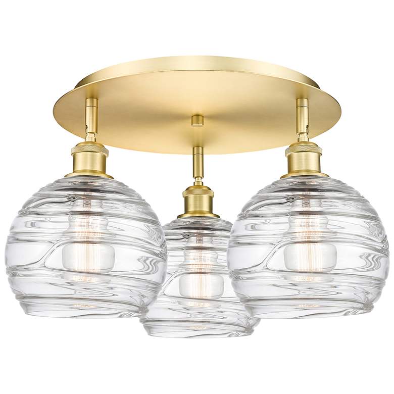 Image 1 Athens 19.75"W 3 Light Satin Gold Flush Mount With Deco Swirl Glass Sh
