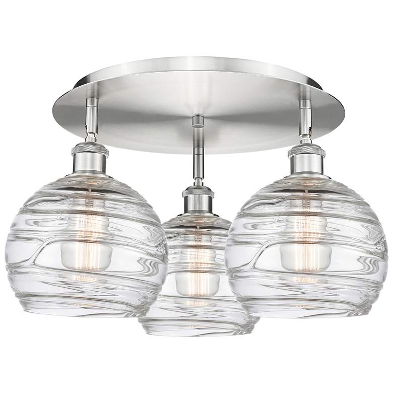 Image 1 Athens 19.75"W 3 Light Satin Nickel Flush Mount With Deco Swirl Glass