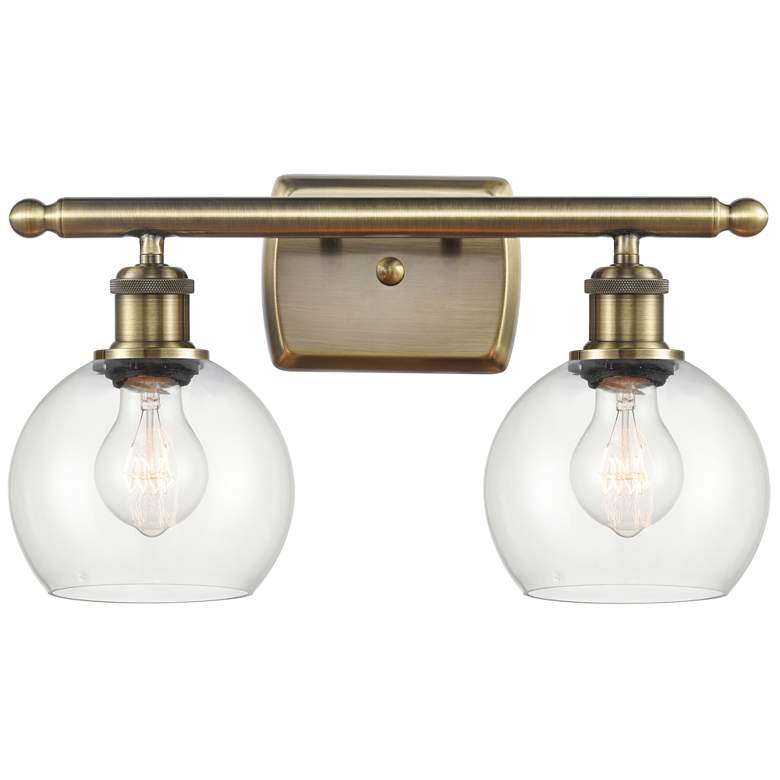 Image 1 Athens 2 Light 16" Bath Light - Antique Brass - Clear Shade