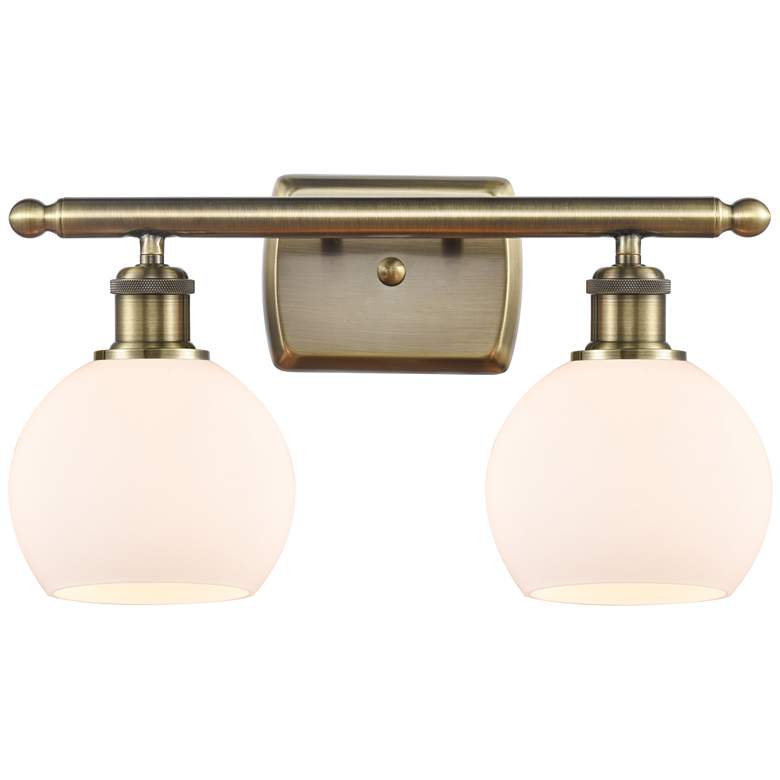 Image 1 Athens 2 Light 16" Bath Light - Antique Brass - Matte White Shade