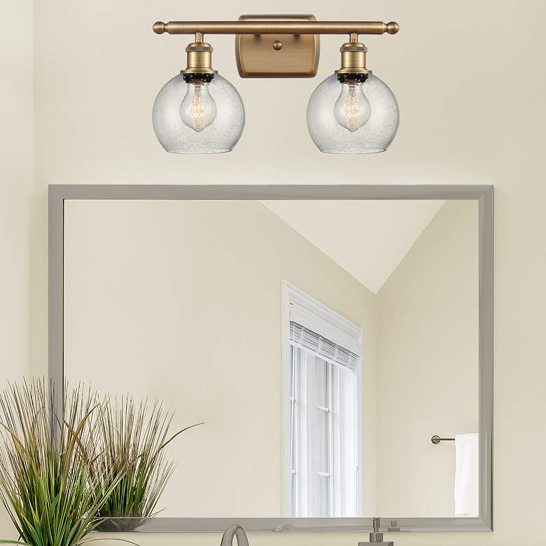 Image 3 Athens 2 Light 16" Bath Light - Brushed Brass - Seedy Shade more views